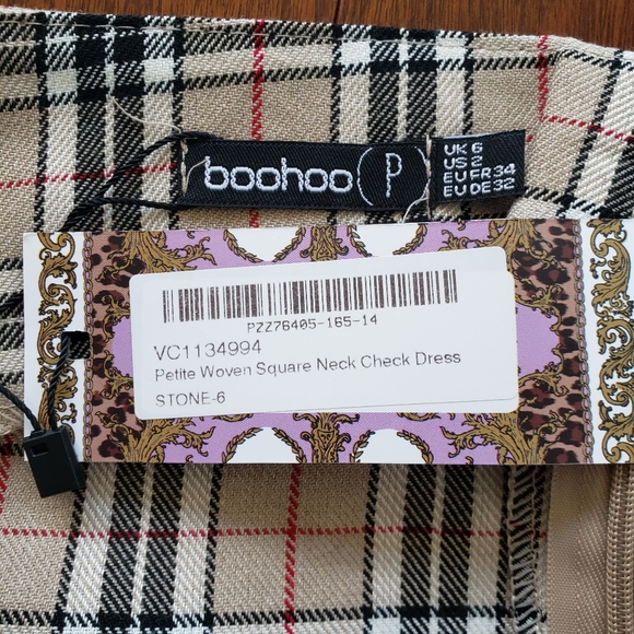 Boohoo Petite Woven Square Neck Checkered Dress - Picture 4 of 4